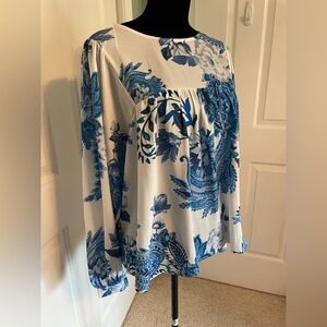 NWT Vici Blue and White Semi-Sheer Top Blouse - Size Large